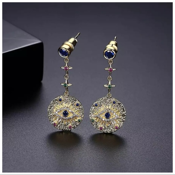 Crystal Evil Eye Lightweight Earrings - Picture 4 of 6